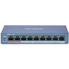 Hikvision DS-3E0109P-E/M(B)  Switch 8x 100TX PoE + 1x 100TX uplink, 65W, Super PoE Hardwarové funkce PoE porty: 8x 10/100Mbps RJ45 ports Uplink Port: 1x 10/100M Ethernet Port RJ45 Switching Capacity: 1,8Gbps Max. Forwarding Rate: 1.34Mpps Super PoE: podpora přenosu na vzdálelenost až 300m Forwarding Mode: Store-and-forward MAC Address Table: 2K PoE Standard: IEEE802.3af, IEEE802.3at PoE Power: max. 60W Max Port Power: 30W Ostatní parametry  Napájení: 48 VDC, 035A; napájecí zdroj v balení Spotřeba energie: max 65W Přepěťová ochrana: 6KV Pracovní teplota: 0°C - 40°C Pracovní vlhkost: 5% - 95% , non-condensing Hmotnost: 0.35kg Rozměry: 170 x 28 x 93 mm