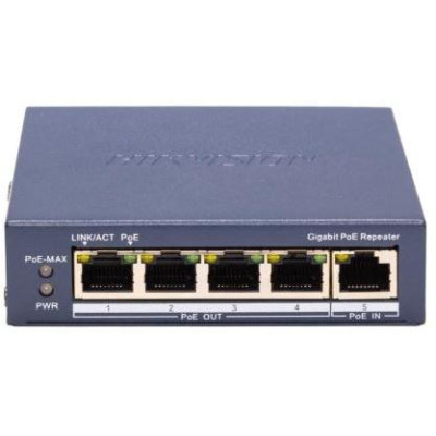 DS-3E0505P-E/R - Gigabit PoE Repeater 1× PoE IN port + 4× PoE OUT
