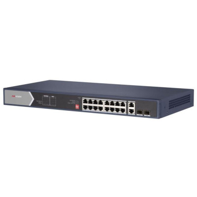 DS-3E0520HP-E - Full Gb switch 16x PoE (4x HI-PoE) + 2x uplink RJ-45 + 2x uplink SFP, 225W, dosah až 300m