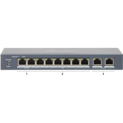 DS-3E1310HP-EI - Smart switch 8x100Mbps PoE (2xHi-PoE) + 2x Gb, 110W, dosah až 300m, IP40