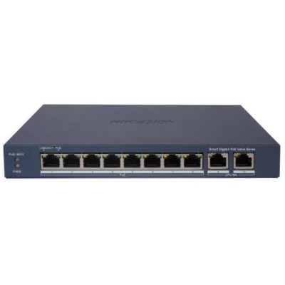 DS-3E1510P-EI - Smart managed switch 8x Gb PoE + 2x Gb Uplink RJ-45, 110W, Super PoE - dosah až 300m
