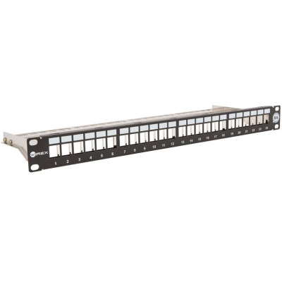 WPP-6A-S-24-1-BL - WIREX 19" Patch panel modulární CAT6A STP pro 24x keystone 1U s vyvazovací lištou