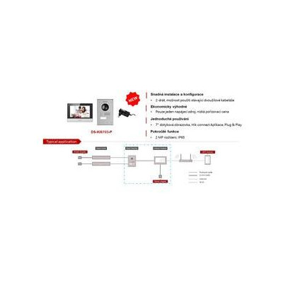 DS-KIS703Y-P - Kit videotelefonu, 2-drát, bytový monitor + dveřní stanice + napájecí zdroj