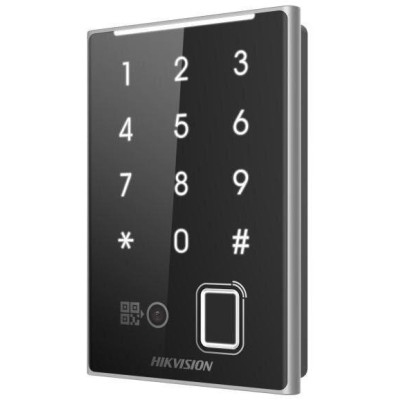 DS-K1109DKFB-QR - Bezkontaktní čtečka - M1, DESFire, Felica karet, QR kódů a čtečkou otisků prstů a klávesnicí