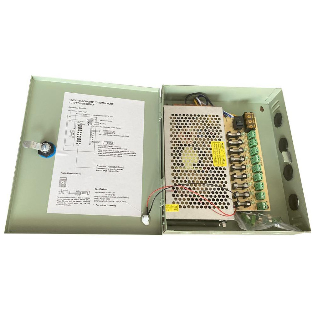 HW-12V-15A-9 - spínaný stabilizovaný zdroj 12VDC/15A v boxu s jištěnými výstupy HW-12V-15A-9 - spínaný stabilizovaný zdroj 12VDC/15A v boxu s jištěnými výstupy