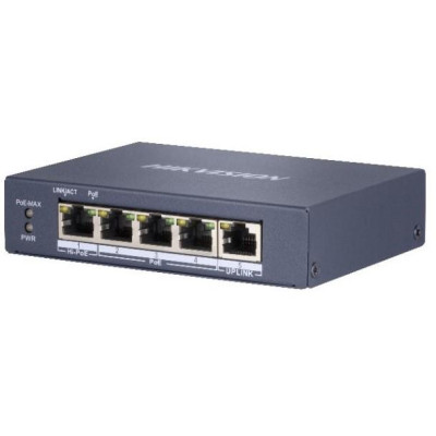 DS-3E0505HP-E - full Gb switch 4x PoE (1x HI-PoE), 1x uplink RJ-45, 60W, dosah až 300m
