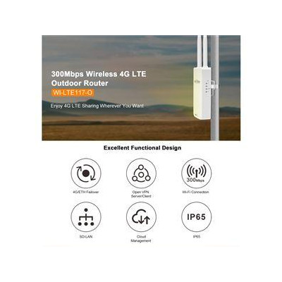 WI-LTE117-O - Venkovní 4G LTE router, 2,4G/300Mbps, 2x 100M PoE out