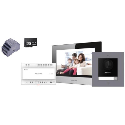 DS-KIS702EY - kit videotelefonu, 2-drát, bytový monitor + dveřní stanice + napájecí zdroj + SD karta