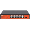 100Mbps HiPoE switch&nbsp;-&nbsp;16x RJ45 100M&nbsp;+ 1x Combo SFP + 1x&nbsp;Gb &nbsp;RJ45,&nbsp;funkce Watchdog pro kontrolu a restart připojených zařízení&nbsp;Hardwarové funkce	Rozhraní: 16x 100M&nbsp;RJ45 + Uplink 1x Combo SFP + 1x Gb RJ45	Porty PoE: 1-2 podpora HiPoE 60W, 3-16&nbsp;Standard: 802.3af/at	PoE Power: až 185W	Long Range dosah PoE až 250m	Switching Capacity: 7,2Gb	Packet Forwarding Rate: 5,4Mpps	Mac Adress table: 8K	Softwarové funkce:&nbsp;Priority Function, Mac Address Auto-Learning And Auto-Aging, Store and forward, IEEE 802.3x flow control for Full-duplex Mode, Backpressure for Half-duplex Mode, Support VLANOstatní parametry	Rozměry: 280&nbsp;x 180&nbsp;x 44mm	Hmotnost: 1,78kg	Napájení: VAC 100~240V 50/60HZ	Pracovní teplota: -10C°~55C°	Pracovní vlhkost :10%~90%	Katalog 