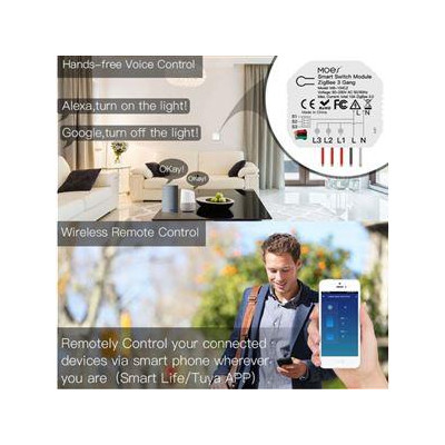 WM-104C-MS - 3 kanálový mini WiFi spínač elektrických spotřebičů, AC 90-250V, Total 10A