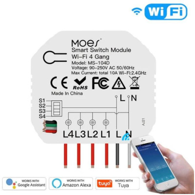 WM-104D-MS - 4 kanálový mini WiFi spínač elektrických spotřebičů, AC 90-250V, Total 10A