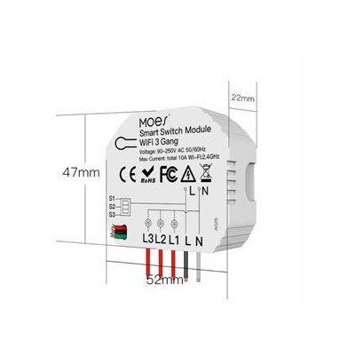 WM-104D-MS - 4 kanálový mini WiFi spínač elektrických spotřebičů, AC 90-250V, Total 10A