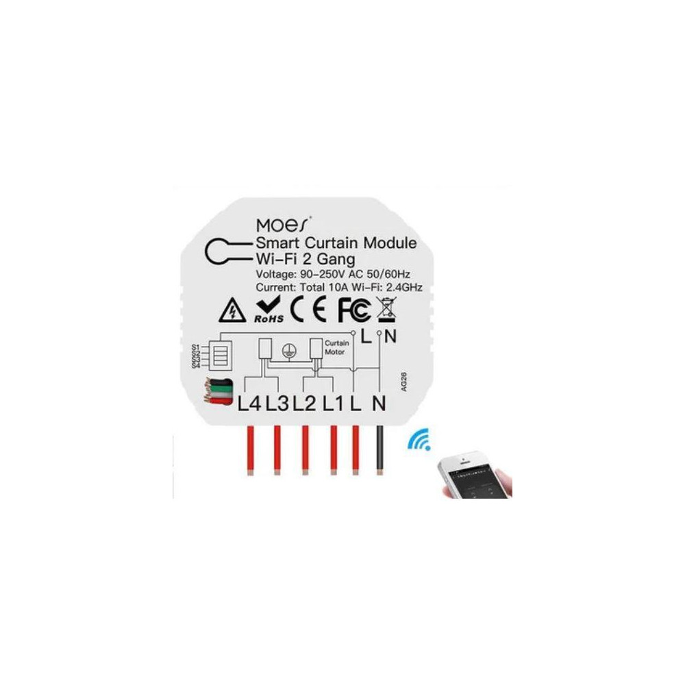 WM-108B-MS - 2 kanálový mini WiFi spínač posuvu závěsů nebo rolet,, AC 90-250V, Total 10A WM-108B-MS - 2 kanálový mini WiFi spínač posuvu závěsů nebo rolet,, AC 90-250V, Total 10A