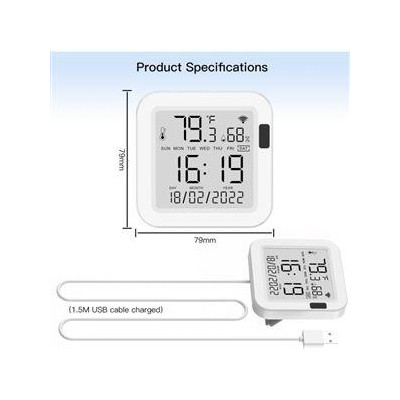 WSS-FL-TH16-WH-EN - Inteligentní senzor teploty a vlhkosti MOES WiFi s LCD obrazovkou