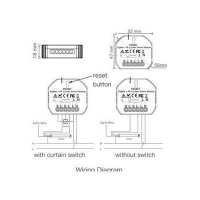 ZRM-108-MS - Mini ZigBee spínač posuvu závěsů nebo rolet, AC 90-250V, 500W