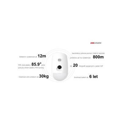 DS-PDPC12PF-EG2-WE(B) - AX PRO bezdrátový PIRCAM detektor, PET imunita do 30kg, dosah 12m, vějíř, LED přísvit