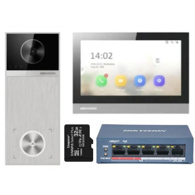 DS-KIS613-S - KIT IP videotelefonu, dveřní stanice + bytový monitor + switch