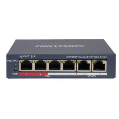 DS-3E0106P-E/M(B) - Switch 4x 100TX PoE, 2x 100TX uplink, 35W, Super PoE